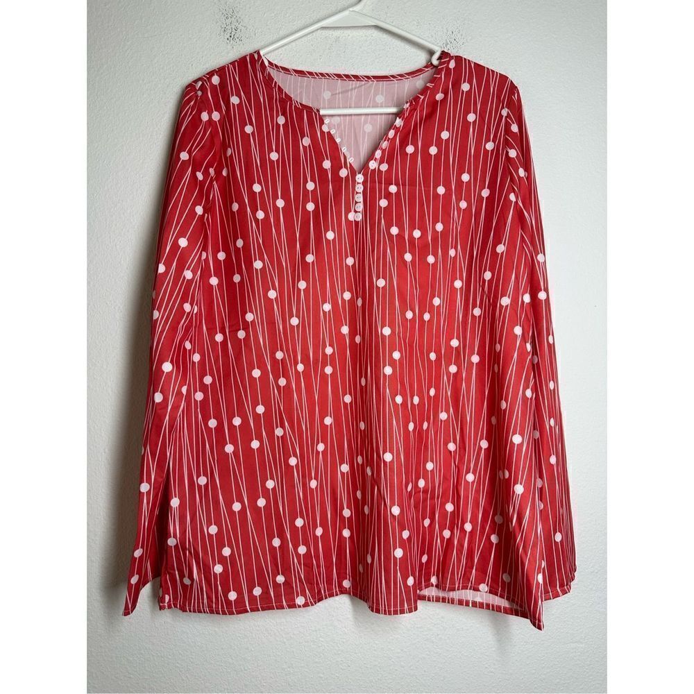 Women T Shirts Casual  Long Sleeve V Neck Buttons Blouse Tops Size L